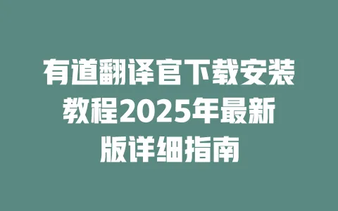 有道翻译官下载安装教程2025年最新版详细指南 一