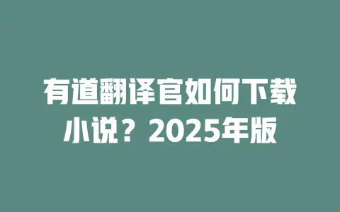 有道翻译官如何下载小说?2025年版 一