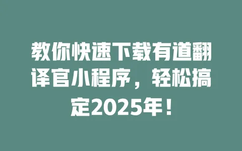 教你快速下载有道翻译官小程序,轻松搞定2025年! 一