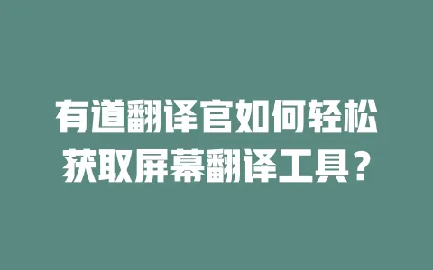 有道翻译官如何轻松获取屏幕翻译工具? 一