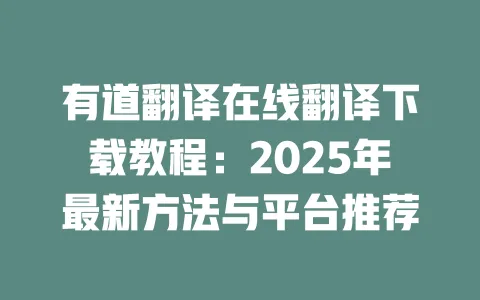 有道翻译在线翻译下载教程：2025年最新方法与平台推荐 一