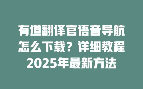 有道翻译官语音导航怎么下载？详细教程2025年最新方法 一