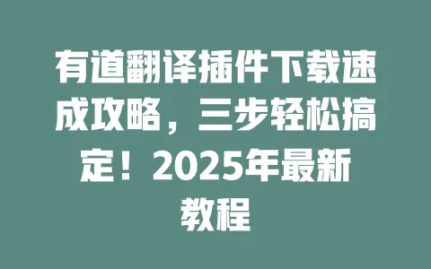 有道翻译插件下载速成攻略，三步轻松搞定！2025年最新教程 一