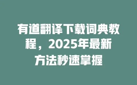 有道翻译下载词典教程,2025年最新方法秒速掌握 一