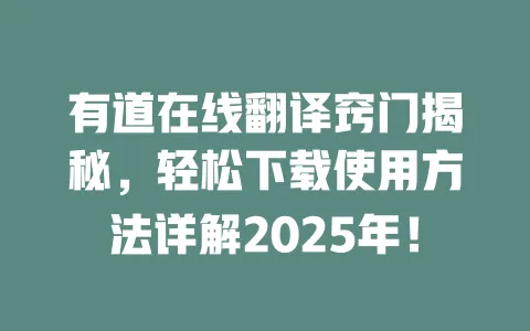 有道在线翻译窍门揭秘,轻松下载使用方法详解2025年! 一